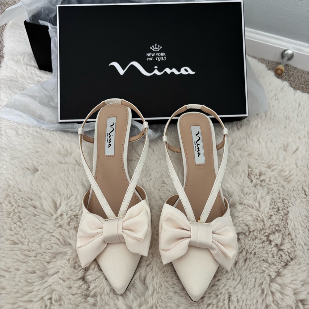 Nina Cream Bow Detail Slingback Heels